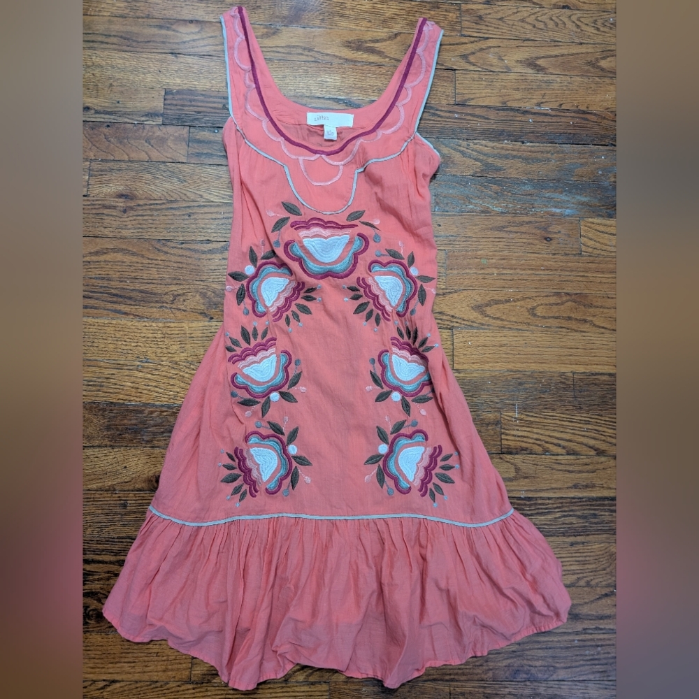 Anthropologie Lilka Pink Embroidered Sleeveless Ruffle Sundress XS
